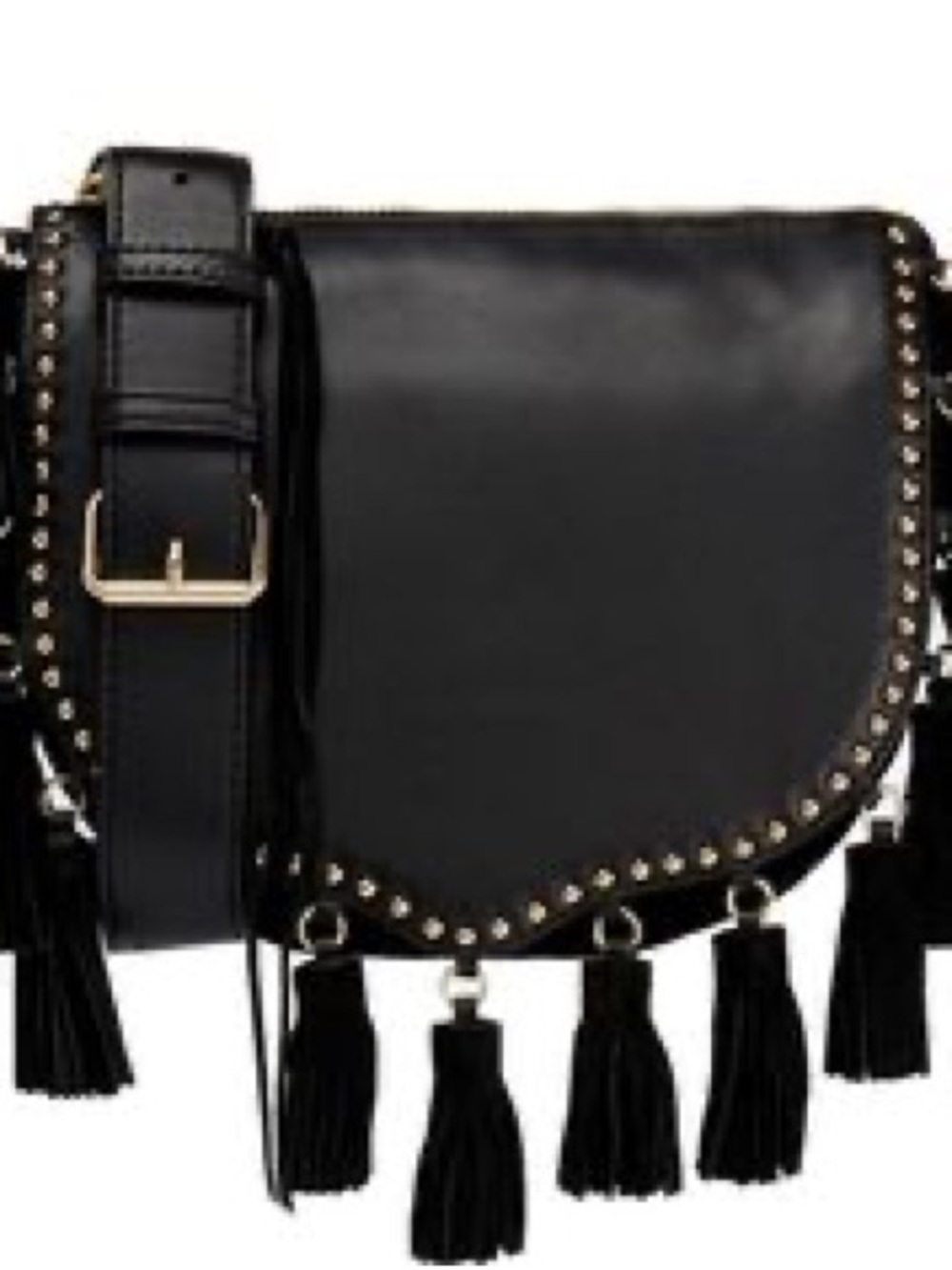 Rebecca Minkoff Black Tassel Studded Crossbody Bag- boho festival 2010s